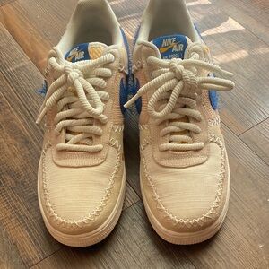 Nike Air Force 1 Cream and Blue Sneakers